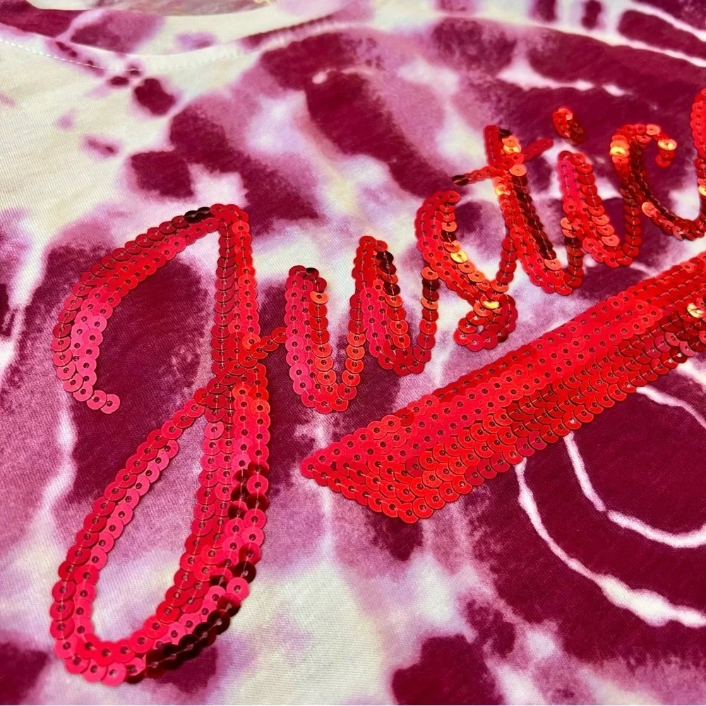 NWT Justice Sequin Tie-Dye Pink Cropped Top